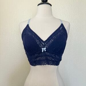 Aerie navy blue lace bralette light blue cross-cross straps